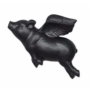 Resin Black Flying Pig Wall Decor